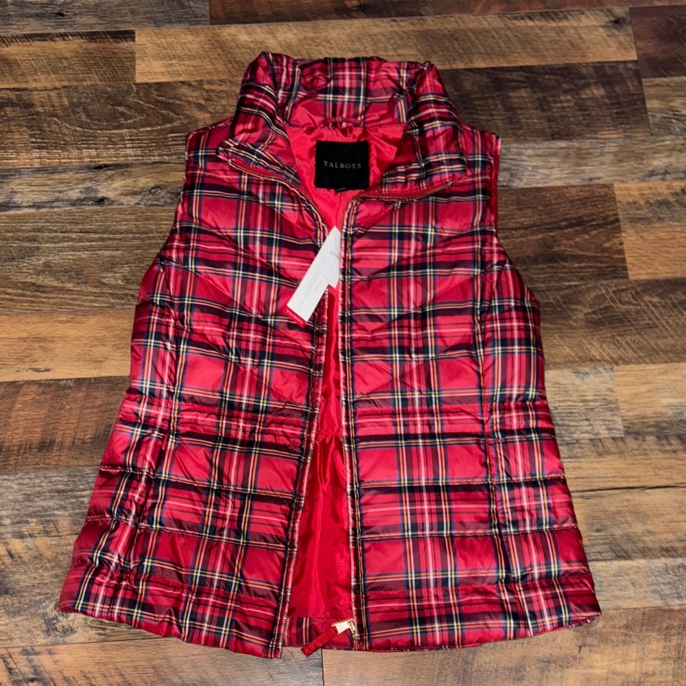 Talbots Red Plaid Women's Vest NWT